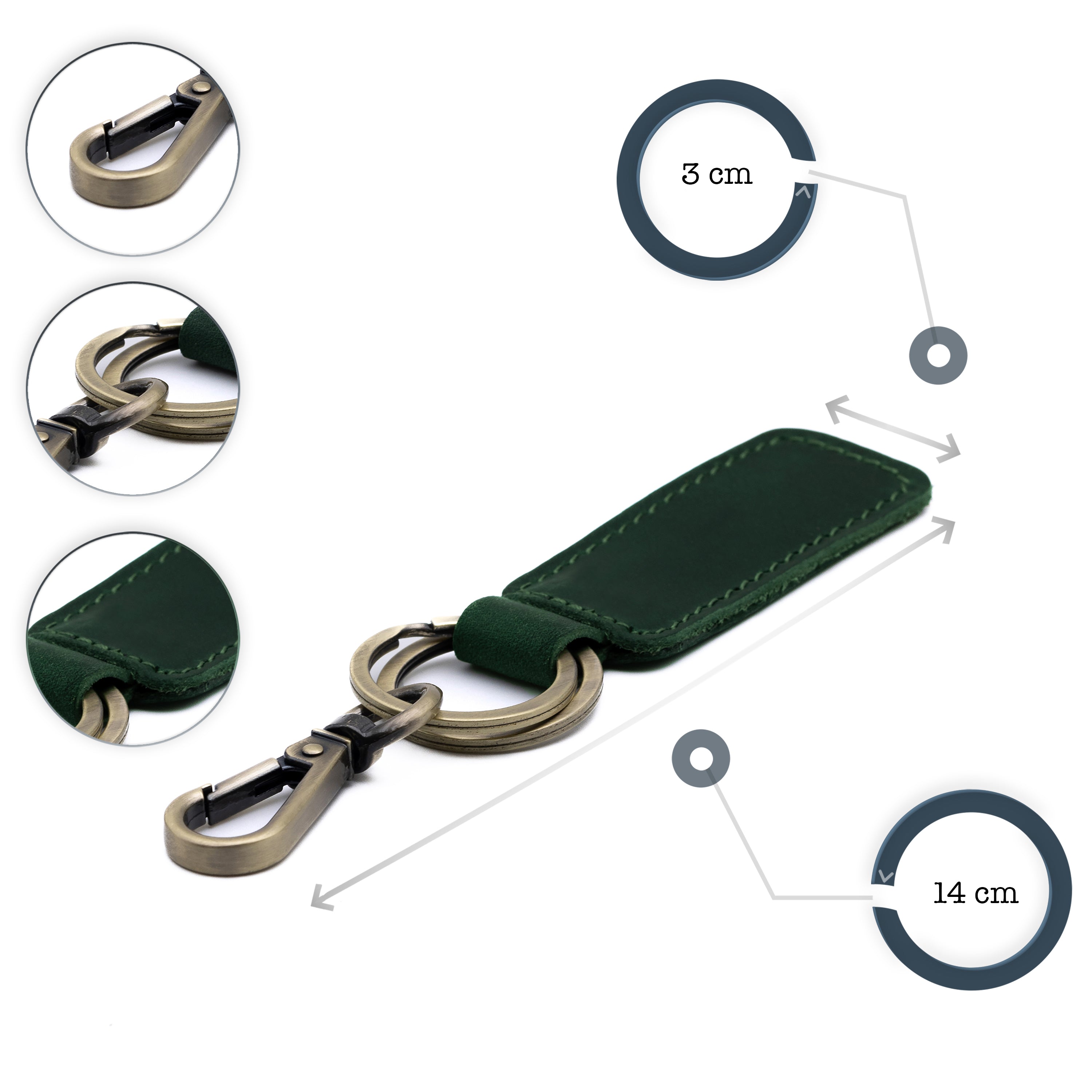HELO Portachiavi Auto Uomo Donna in Vera Pelle con Moschettone Robusto - Design Minimal e Resistente per Uso Quotidiano e Regalo