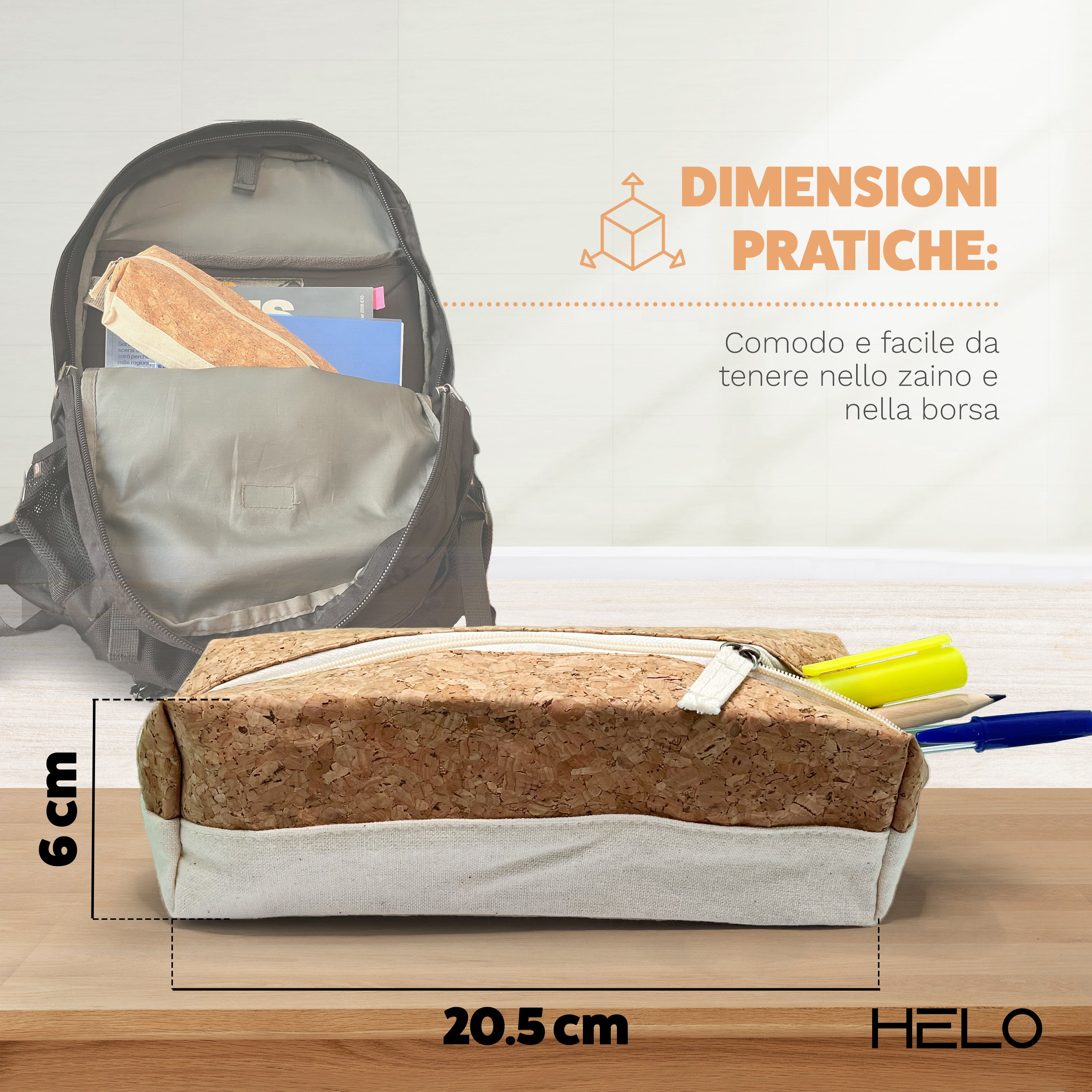 HELO Astuccio Piccolo Scuola Media e Superiore - Ecologico Portapenne 1 Scomparto