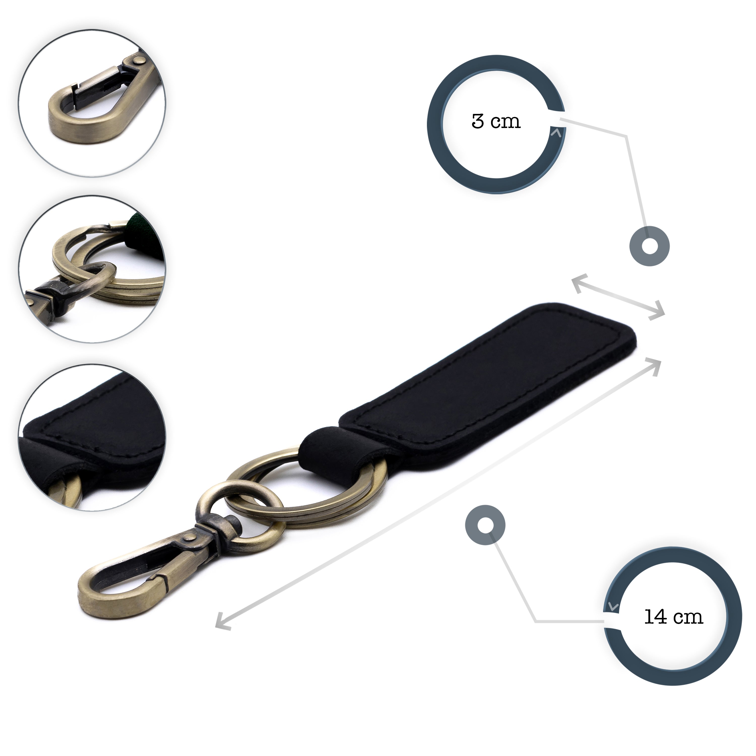 HELO Portachiavi Auto Uomo Donna in Vera Pelle con Moschettone Robusto - Design Minimal e Resistente per Uso Quotidiano e Regalo
