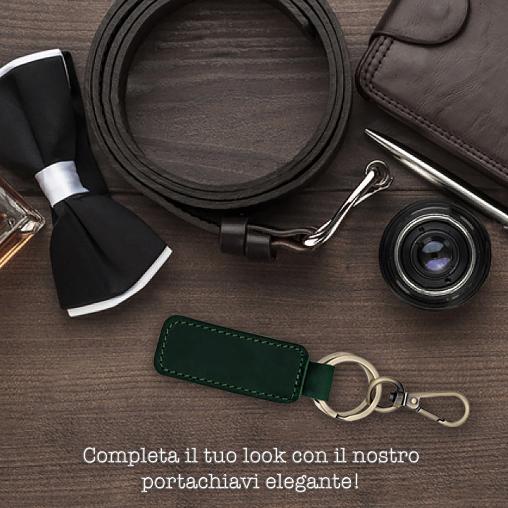 HELO Portachiavi Auto Uomo Donna in Vera Pelle con Moschettone Robusto - Design Minimal e Resistente per Uso Quotidiano e Regalo