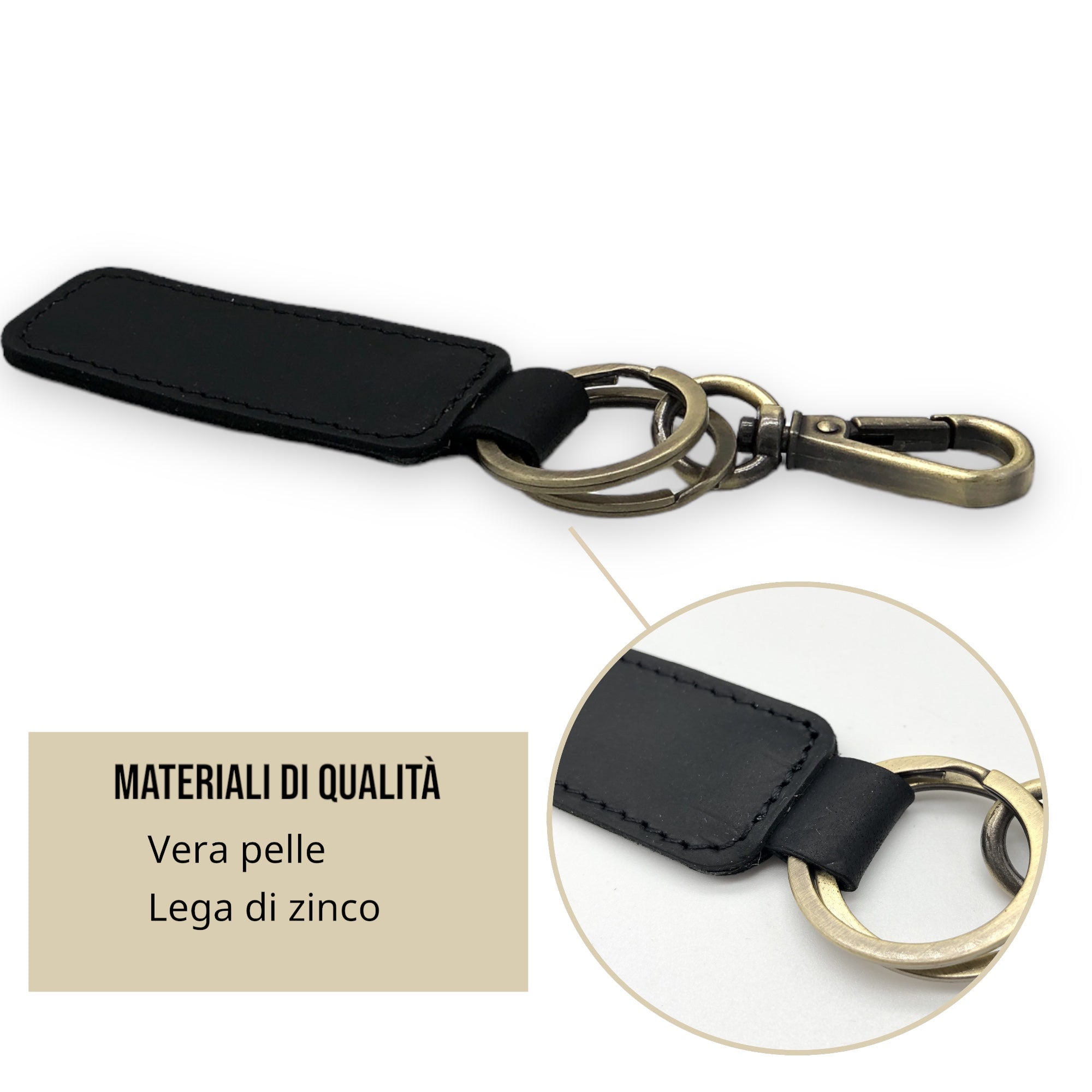 HELO Portachiavi Auto Uomo Donna in Vera Pelle con Moschettone Robusto - Design Minimal e Resistente per Uso Quotidiano e Regalo