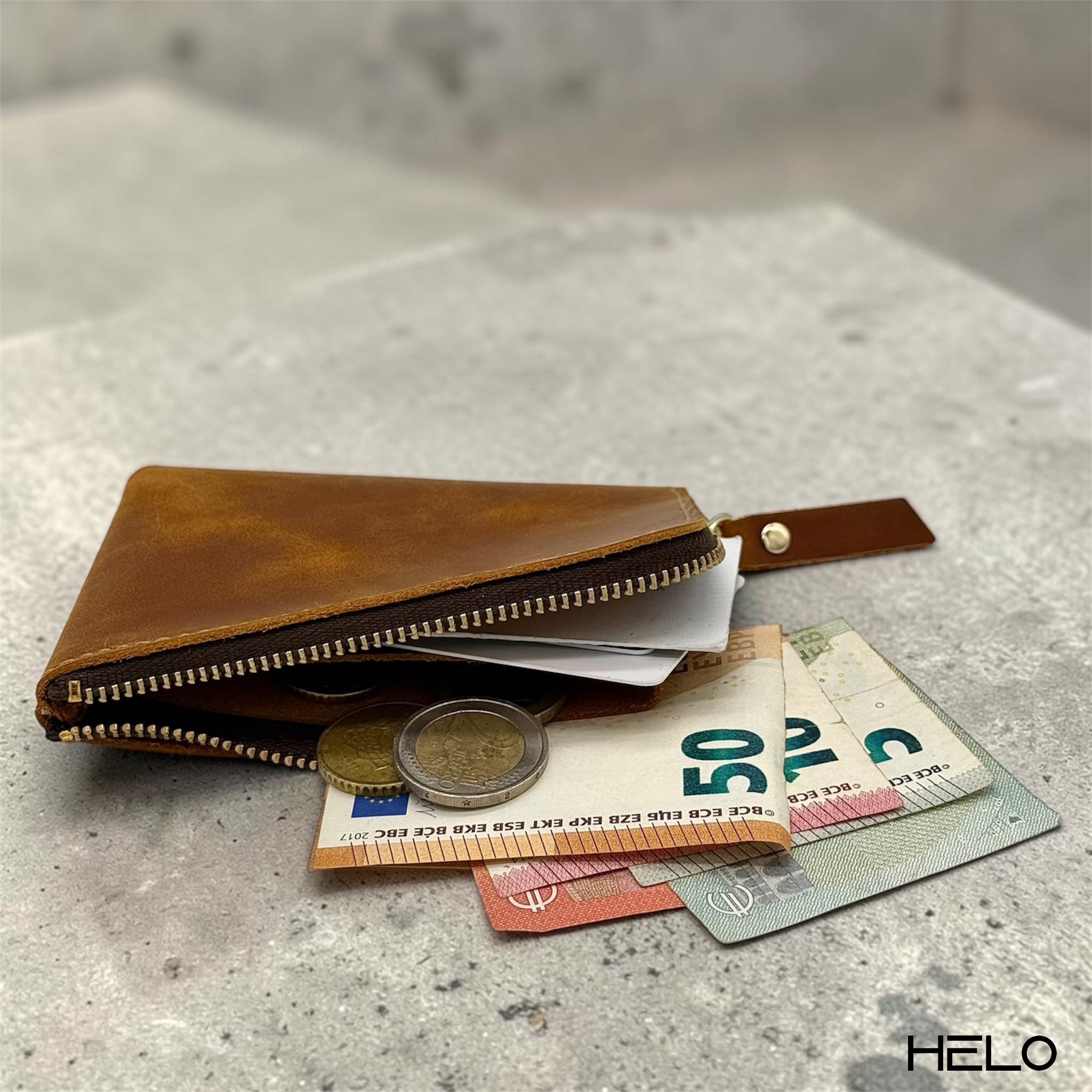 HELO Portafoglio Uomo Sottile in Vera Pelle con Portamonete