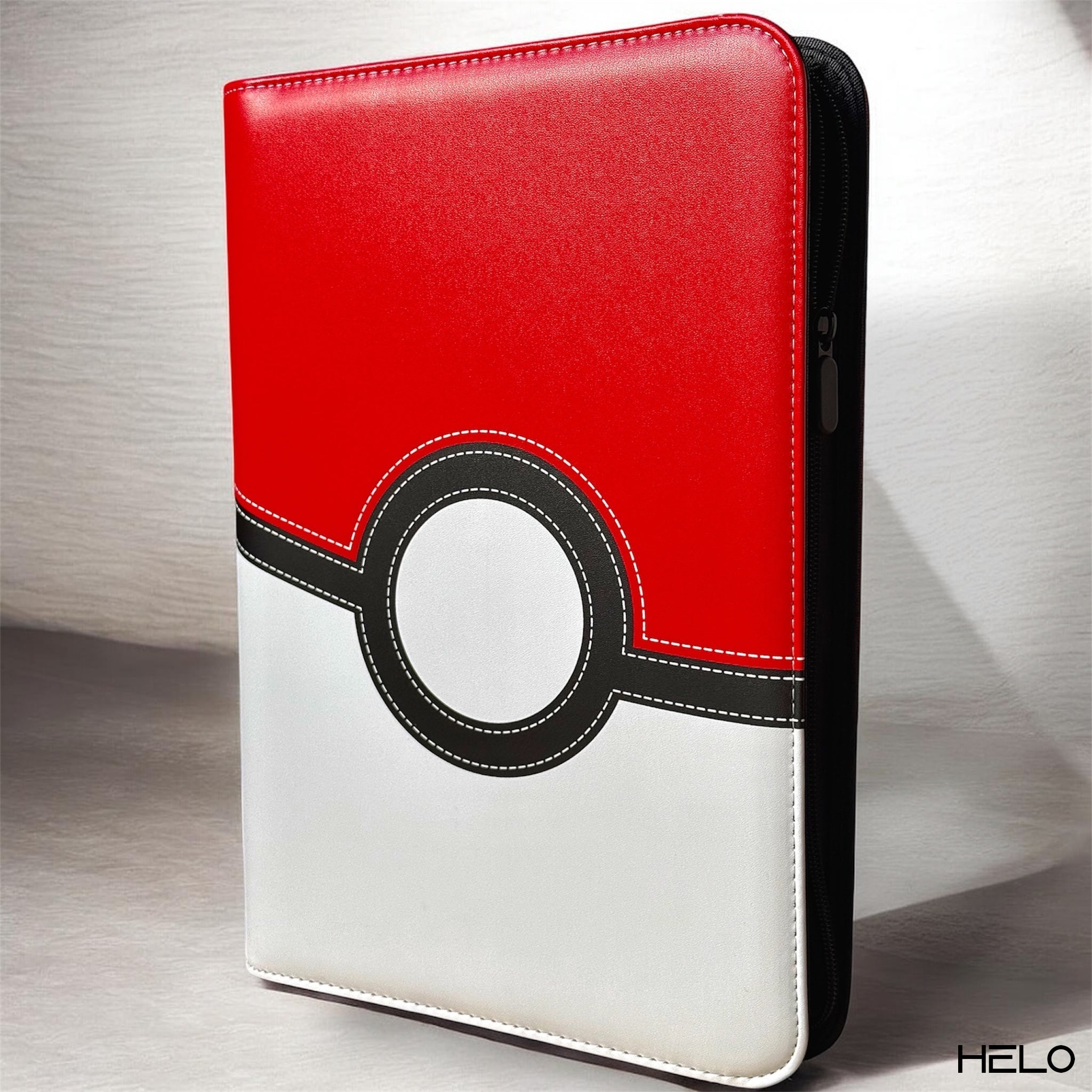 Album raccoglitore carte Pokémon design Pokéball rosso bianco in ecopelle con cerniera - HELO 360 tasche