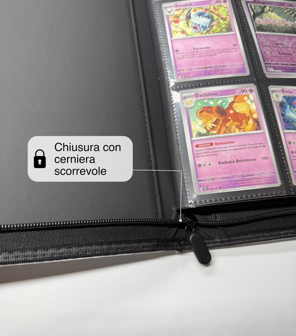 HELO Album Raccoglitore Carte 360 Tasche con Cerniera ZIP NO PVC Per Carte Collezionabili (Pokemon, Magic, Lorcana, One Piece)