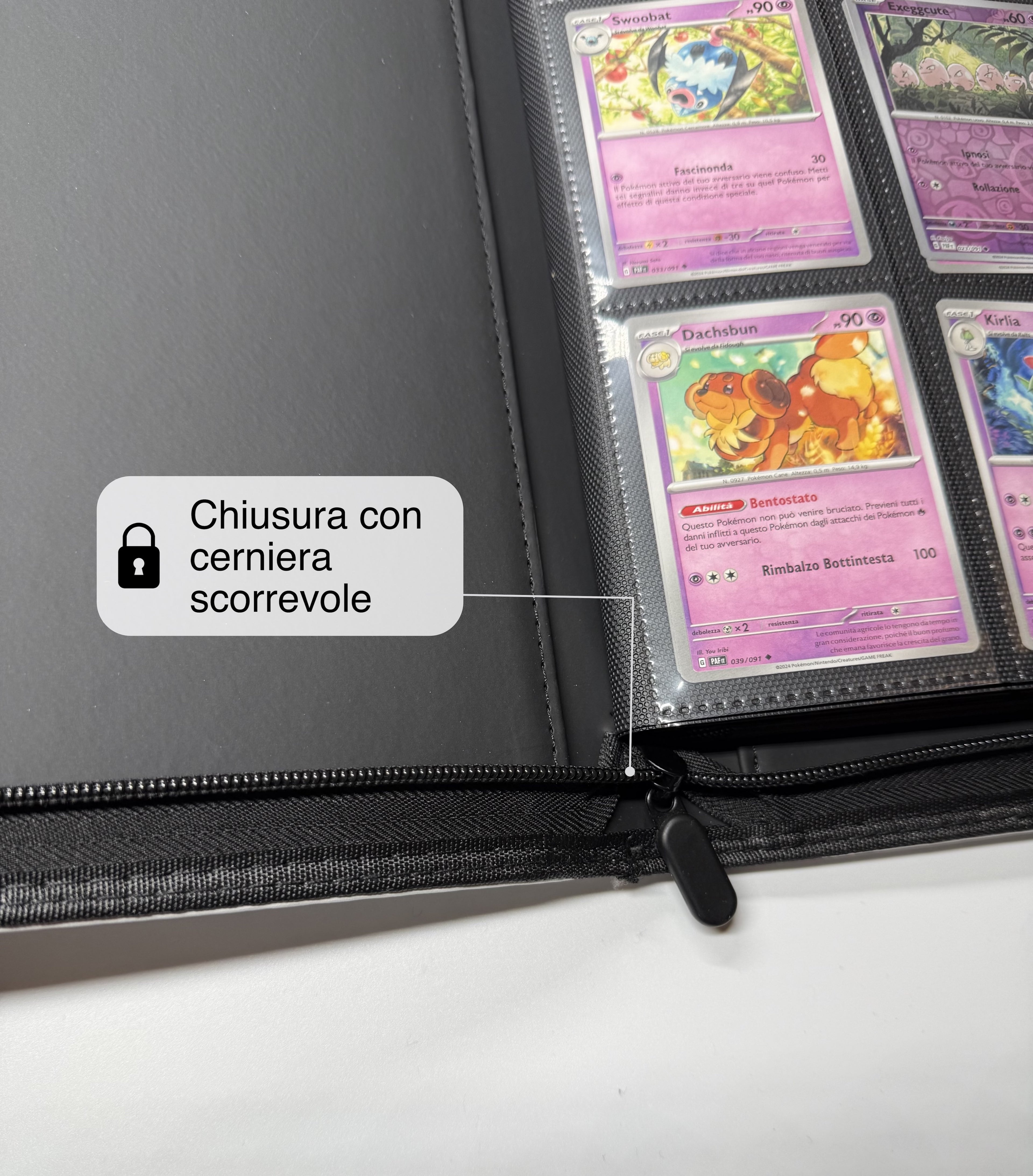 HELO Album Raccoglitore Carte 360 Tasche con Cerniera ZIP NO PVC Per Carte Collezionabili (Pokemon, Magic, Lorcana, One Piece)